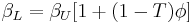 \beta_{L} = \beta_{U}[1%2B(1-T)\phi]