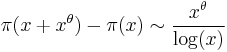 \pi(x %2B x^\theta) - \pi(x) \sim \frac{x^\theta}{\log(x)}