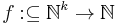 f:\subseteq \mathbb{N}^k \to \mathbb{N}