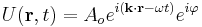 U(\mathbf{r},t)= A_oe^{i(\mathbf{k}\cdot\mathbf{r} - \omega t )}e^{i \varphi}