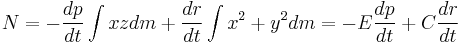 N=-\frac{dp}{dt}\int xz dm %2B\frac{dr}{dt}\int x^2 %2B y^2 dm =-E\frac{dp}{dt}%2BC\frac{dr}{dt}