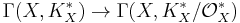 \Gamma (X, K^*_X) \to \Gamma (X, K^*_X / \mathcal O^*_X)