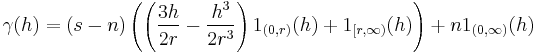 \gamma(h)=(s-n)\left(\left(\frac{3h}{2r}-\frac{h^3}{2r^3}\right)1_{(0,r)}(h)%2B1_{[r,\infty)}(h)\right)%2Bn1_{(0,\infty)}(h)