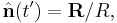 \hat{\mathbf n}(t')=\mathbf R/R,