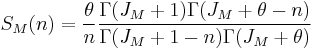 
S_M(n) = \frac{\theta}{n}\frac{\Gamma(J_M%2B1)\Gamma(J_M%2B\theta-n)}{\Gamma(J_M%2B1-n)\Gamma(J_M%2B\theta)}
