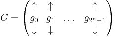 G = 
\begin{pmatrix}
\uparrow & \uparrow & & \uparrow\\ 
g_0 & g_1 & \dots & g_{2^n-1} \\ 
\downarrow & \downarrow & & \downarrow
\end{pmatrix}