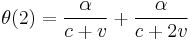 \theta(2)=\frac{\alpha}{c%2Bv}%2B\frac{\alpha}{c%2B2v}\,\!