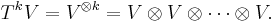 T^kV = V^{\otimes k} = V\otimes V \otimes \cdots \otimes V.