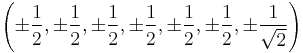 \left(\pm{1\over 2},\pm{1\over 2},\pm{1\over 2},\pm{1\over 2},\pm{1\over 2},\pm{1\over 2},\pm{1\over \sqrt{2}}\right)