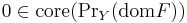 0 \in \operatorname{core}(\operatorname{Pr}_Y(\operatorname{dom}F))