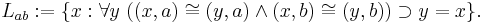  L_{ab}�:= \lbrace x�: \forall y \ ((x,a) \cong (y,a) \and (x,b) \cong (y,b)) \supset y = x \rbrace.