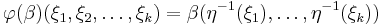 \varphi(\beta)(\xi_1,\xi_2,\dots,\xi_k)=\beta(\eta^{-1}(\xi_1),\dots,\eta^{-1}(\xi_k))