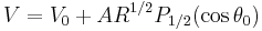 V=V_0%2BAR^{1/2}P _{1/2} (\cos\theta _0)\,