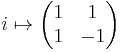 i \mapsto \begin{pmatrix}
  1 & 1 \\
  1 & -1
\end{pmatrix}