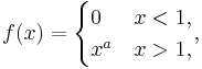 f(x)=\begin{cases} 0  & x < 1, \\ x^{a}  & x > 1, \end{cases},