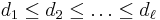 d_1 \leq d_2 \leq \ldots \leq d_\ell