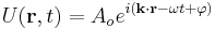 U(\mathbf{r},t)= A_oe^{i(\mathbf{k}\cdot\mathbf{r} - \omega t %2B\varphi)}