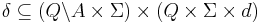 \delta \subseteq \left(Q \backslash A \times \Sigma\right) \times \left( Q \times \Sigma \times d \right)