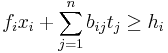  f_i x_i %2B \sum_{j=1}^n{b_{ij} t_j} \ge h_i