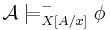 \!\mathcal A \models_{X[A/x]}^- \phi