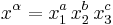 x^{\alpha} = x_1^a\, x_2^b\, x_3^c