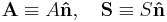  \mathbf{A} \equiv A\mathbf{\hat{n}}, \quad \mathbf{S}\equiv S\mathbf{\hat{n}} \,\!