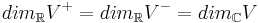  dim_{\mathbb R}V^%2B = dim_{\mathbb R}V^- = dim_{\mathbb C}V\,