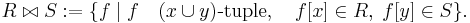 R\bowtie S:=\{f\mid f \quad (x\cup y)\hbox{-tuple},\quad f[x]\in R,
  \;f[y]\in S\}.\,