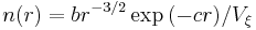 n(r)= br^{-3/2}\exp{(-cr)}/V_\xi