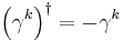 \left( \gamma^k \right)^\dagger = -\gamma^k \,