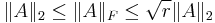 \|A\|_2\le\|A\|_F\le\sqrt{r}\|A\|_2