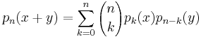 p_n(x%2By)=\sum_{k=0}^n {n \choose k} p_k(x) p_{n-k}(y)