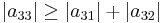 |a_{33}| \ge |a_{31}| %2B |a_{32}|