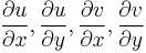 \frac{\partial u}{\partial x},\frac{\partial u}{\partial y},\frac{\partial v}{\partial x},\frac{\partial v}{\partial y}