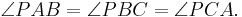 \angle PAB = \angle PBC = \angle PCA.\,