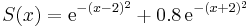 S(x) = \textrm{e}^{-(x-2)^2} %2B 0.8\,\textrm{e}^{-(x%2B2)^2}