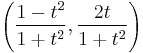  \left(\frac{1-t^2}{1%2Bt^2}, \frac{2t}{1%2Bt^2}\right) 