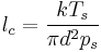 l_c =\frac{k T_s}{\pi d^2 p_s}