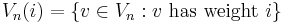 V_n(i) = \{ v \in V_n�: v \text{ has weight } i \}