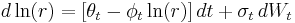  d\ln(r) = [\theta_t-\phi_t \ln(r)] \, dt %2B \sigma_t\, dW_t 