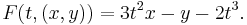  F(t,(x,y)) = 3t^2x - y - 2t^3.