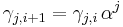 \ \gamma_{j,i%2B1} = \gamma_{j,i}\,\alpha^j