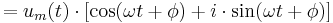 = u_m(t) \cdot \left[\cos(\omega t %2B \phi) %2B i\cdot \sin(\omega t %2B \phi)\right]\,