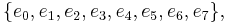 \{e_0, e_1, e_2, e_3, e_4, e_5, e_6, e_7\},\,