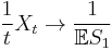 
\frac{1}{t} X_t \to \frac{1}{\mathbb{E}S_1}
