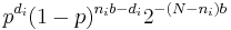 p^{d_i} (1-p)^{n_ib-d_i} 2^{-(N-n_i)b}