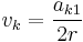  v_k = \frac{a_{k1}}{2r}