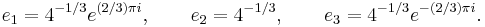 
e_1=4^{-1/3}e^{(2/3)\pi i},\qquad
e_2=4^{-1/3},\qquad
e_3=4^{-1/3}e^{-(2/3)\pi i}.
