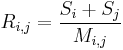  R_{i,j} = \frac{S_i %2B S_j}{M_{i,j}} 