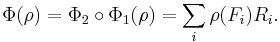 \Phi (\rho)= \Phi_2 \circ \Phi_1 (\rho) = \sum _i \rho (F_i) R_i.